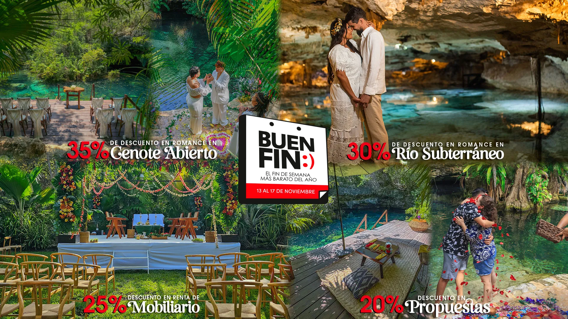 Boda mágica en cenote de la Riviera Maya en Kantun chi